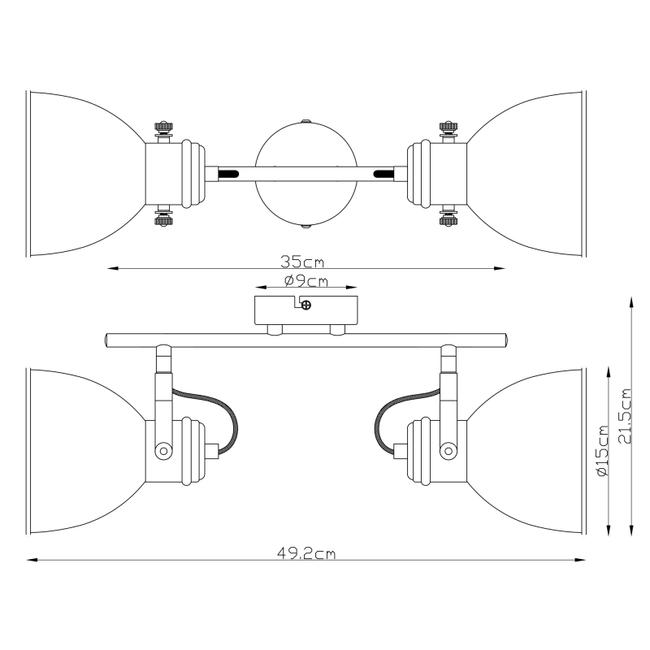 Nástenné svietidlo WIHO - E27,IP20 - čierna,E27,IP20 - 54018-2S