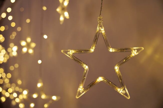 Reťaz Vianoce Curtain, 138x LED teplá biela, s hviezdami, 230V, 8 funkcií