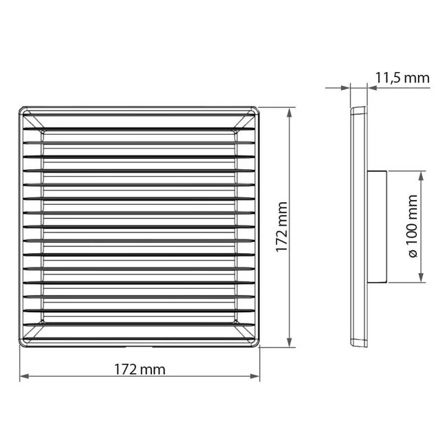 Ventilačná mriežka plast. s nadst. o100 mm 170x170