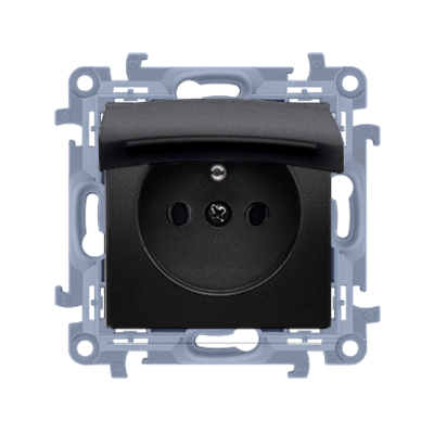 SIMON10 - zásuvka 2P+T, IP44, klapka vo farbe krytu, čierna