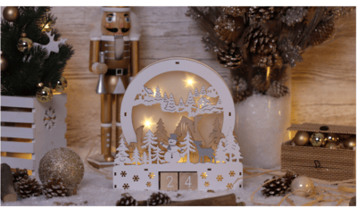 LED vian.drevený adventný kalendár, 2xAA, Timer 6+18h, 8LED, 3000K