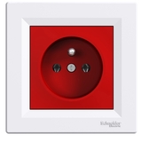 ASFORA - zásuvka 2P+T, biela/červená