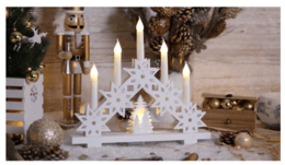 LED vianočné sviečky, hviezda, biela, drevená, 2xAA, 5LED,3000K 6x18h Timer