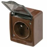 Nástenná zásuvka s priehľadným krytom 2P+T, IP44, hnedá