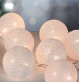 LED vianočná reťaz Cotton Balls White, 10x LED teplá biela, PE/bavlna, 2xAA