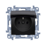 SIMON10 - zásuvka 2P+T, IP44, klapka vo farbe krytu, čierna