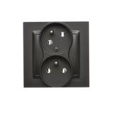 SIMON10 - zásuvka 2x2P+T, komplet, pootočená, čierna