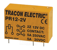 Print relé, 12V DC / 2×CO(5A, 230V AC / 30V DC)