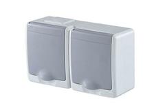 Nástenná zásuvka 2 x 2P+T,IP44, sivá