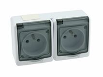 Nástenná zásuvka 2 x 2P+T,IP44,biela, priehľadný kryt