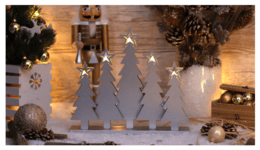 LED vianočné sviečky, vanočný stromček, sivý, drevo, 2xAAA, 5LED, 3000K, Timer 6+18h