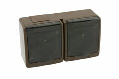 Nástenná zásuvka 2 x 2P+T, hnedá, IP44