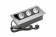 Zásuvka výklopná 3p, vodorovná,strieborná